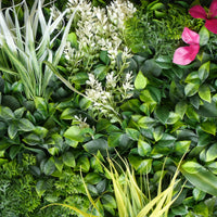 Folia Flower Bush デザインA 白い草とピンクの花のアップ（実物写真）