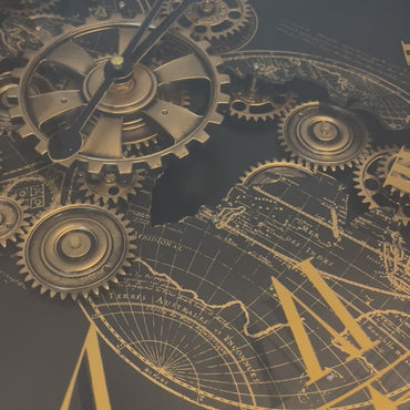 Gear World Map Wall Clock BK / ギア ワールドマップ ウォールクロック ブラック【M】